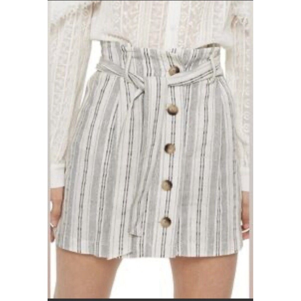 TOPSHOP Women Size 8 Linen Blend Stripe Paperbag Miniskirt Coastal Beach Summer